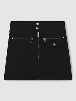 Reiss Kids' Poppie Zip A-Line Skirt, Black - view 2, Black