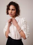Mint Velvet Puff Sleeve Appliqué Shirt, White Ivory