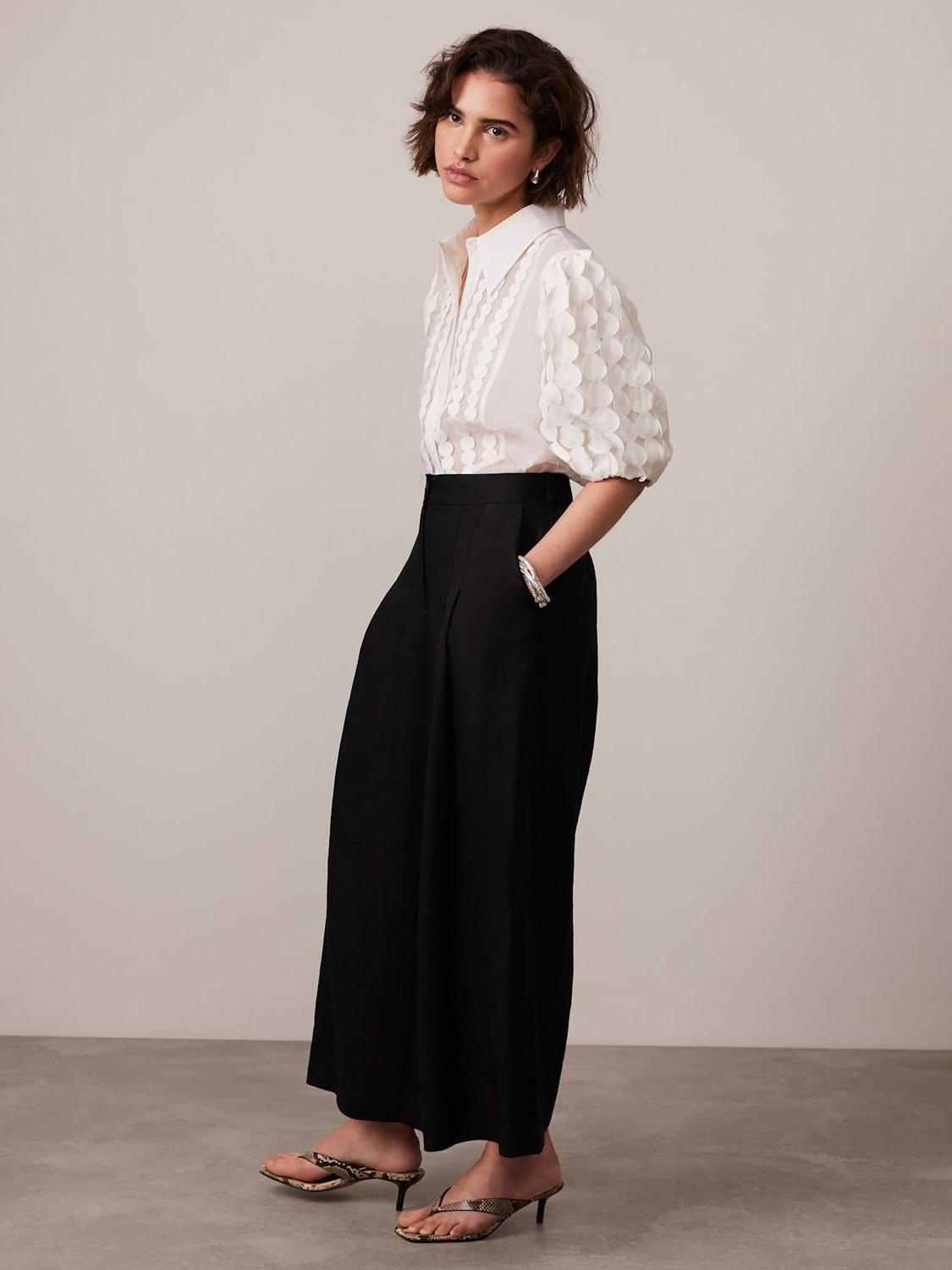 Product image 4 of 7, which shows Mint Velvet Puff Sleeve Appliqué Shirt, White Ivory, 6
