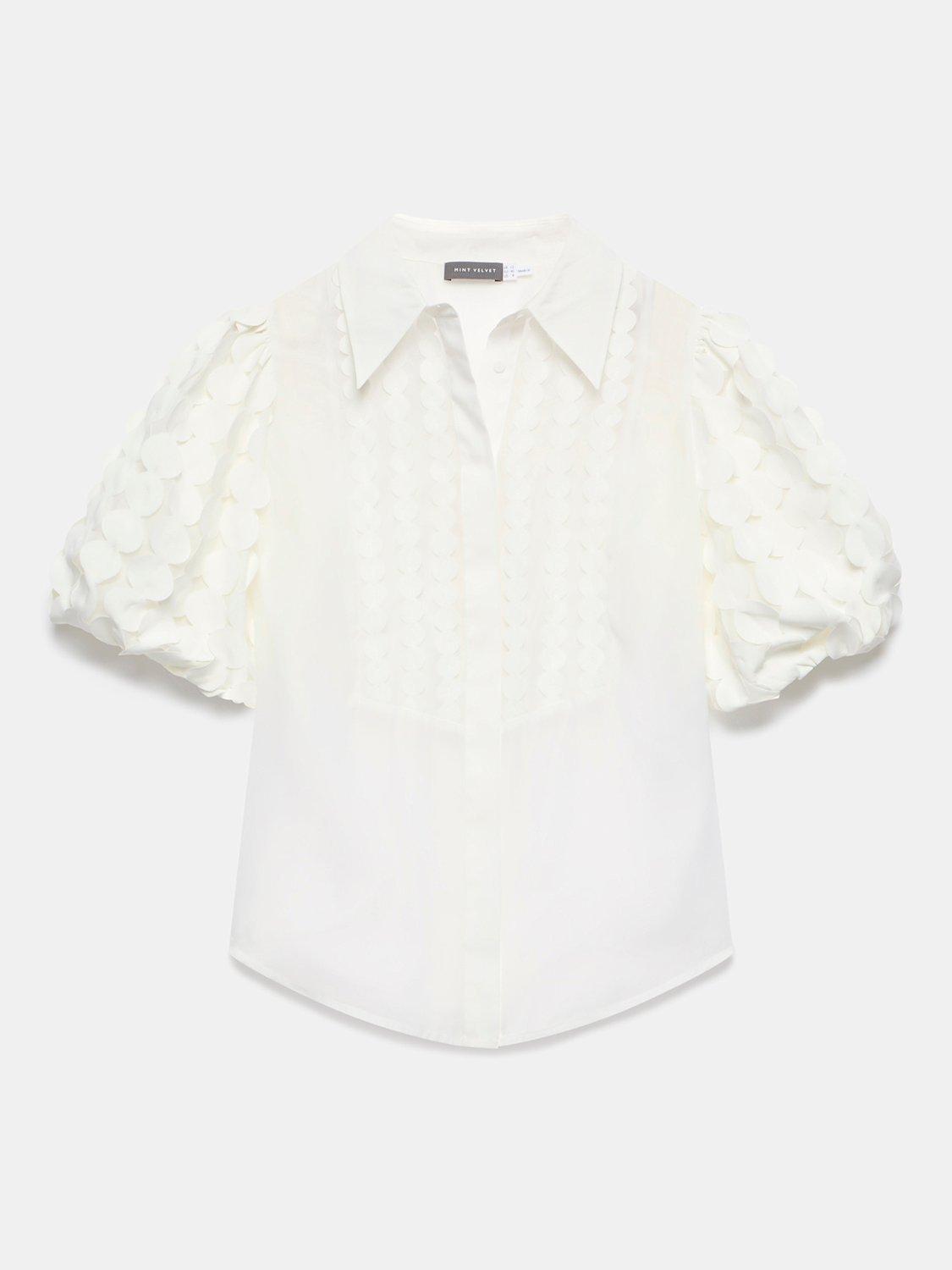 Product image 6 of 7, which shows Mint Velvet Puff Sleeve Appliqué Shirt, White Ivory, 6