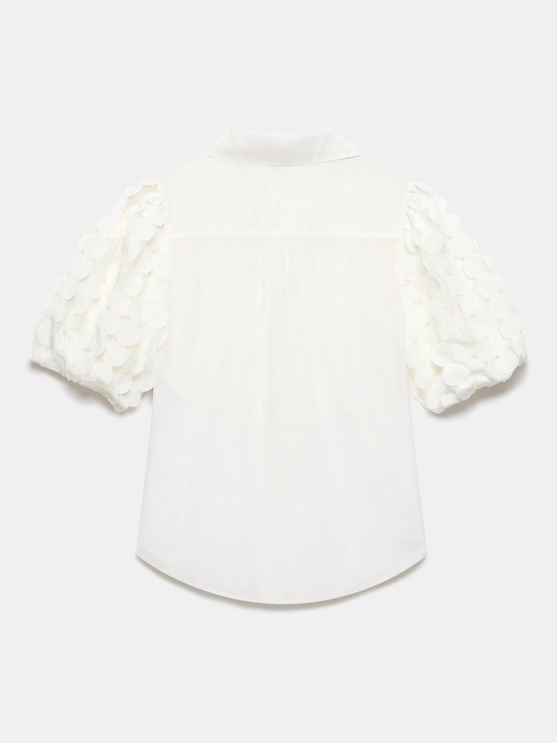 Product image 7 of 7, which shows Mint Velvet Puff Sleeve Appliqué Shirt, White Ivory, 6