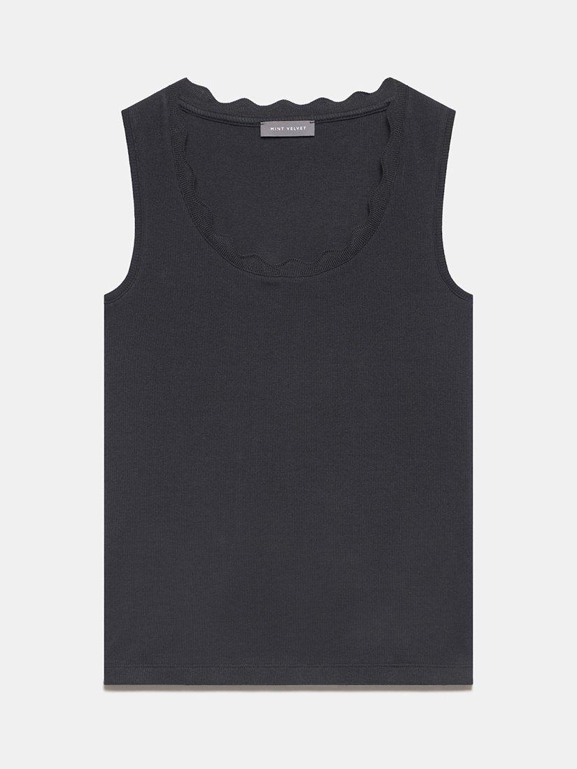Product image 6 of 8, which shows Mint Velvet Scallop Trim Vest Top, Black, L
