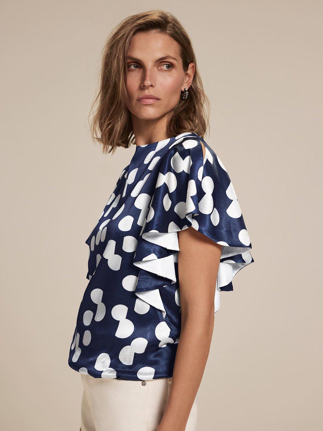 Product image 1 of 8, which shows Mint Velvet Polka Dot Cropped Top, Navy/White, XS