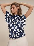 Mint Velvet Polka Dot Cropped Top, Navy/White