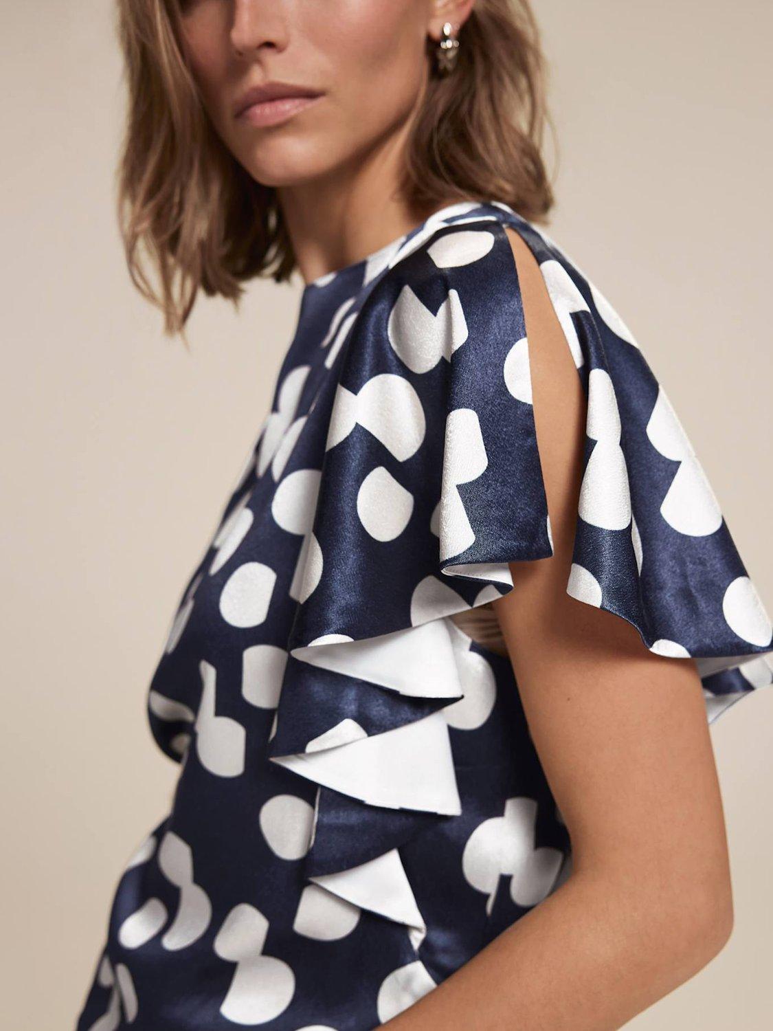 Product image 4 of 8, which shows Mint Velvet Polka Dot Cropped Top, Navy/White, XS
