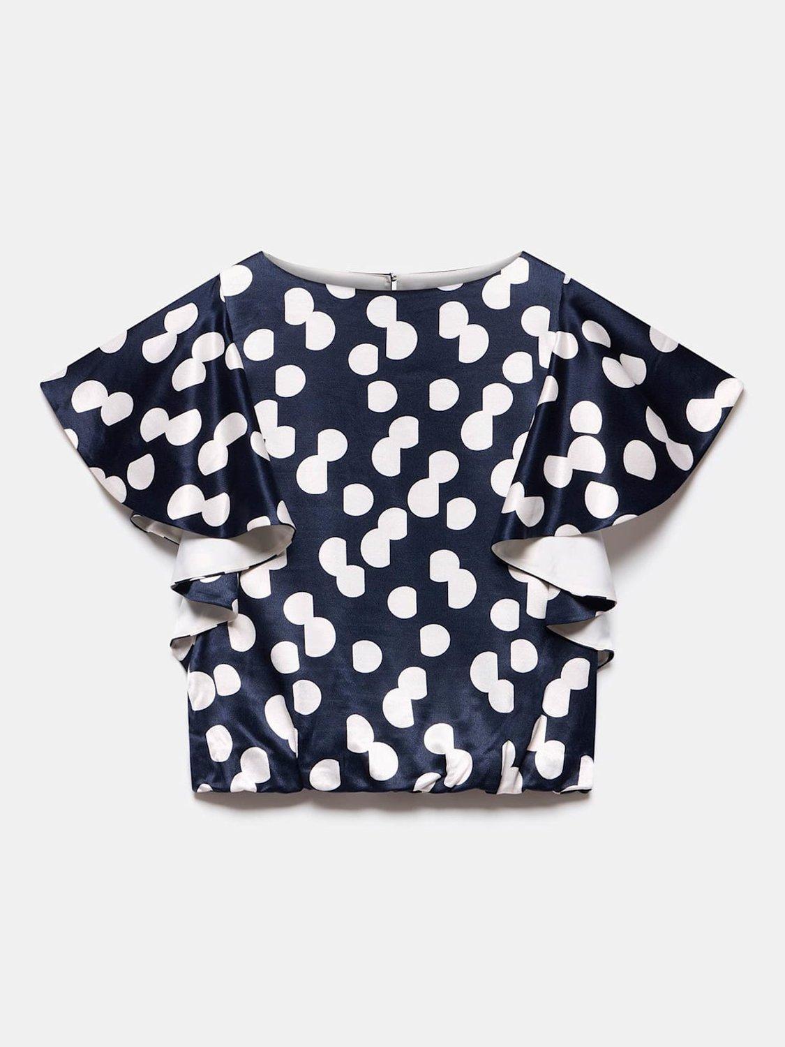 Product image 7 of 8, which shows Mint Velvet Polka Dot Cropped Top, Navy/White, XS