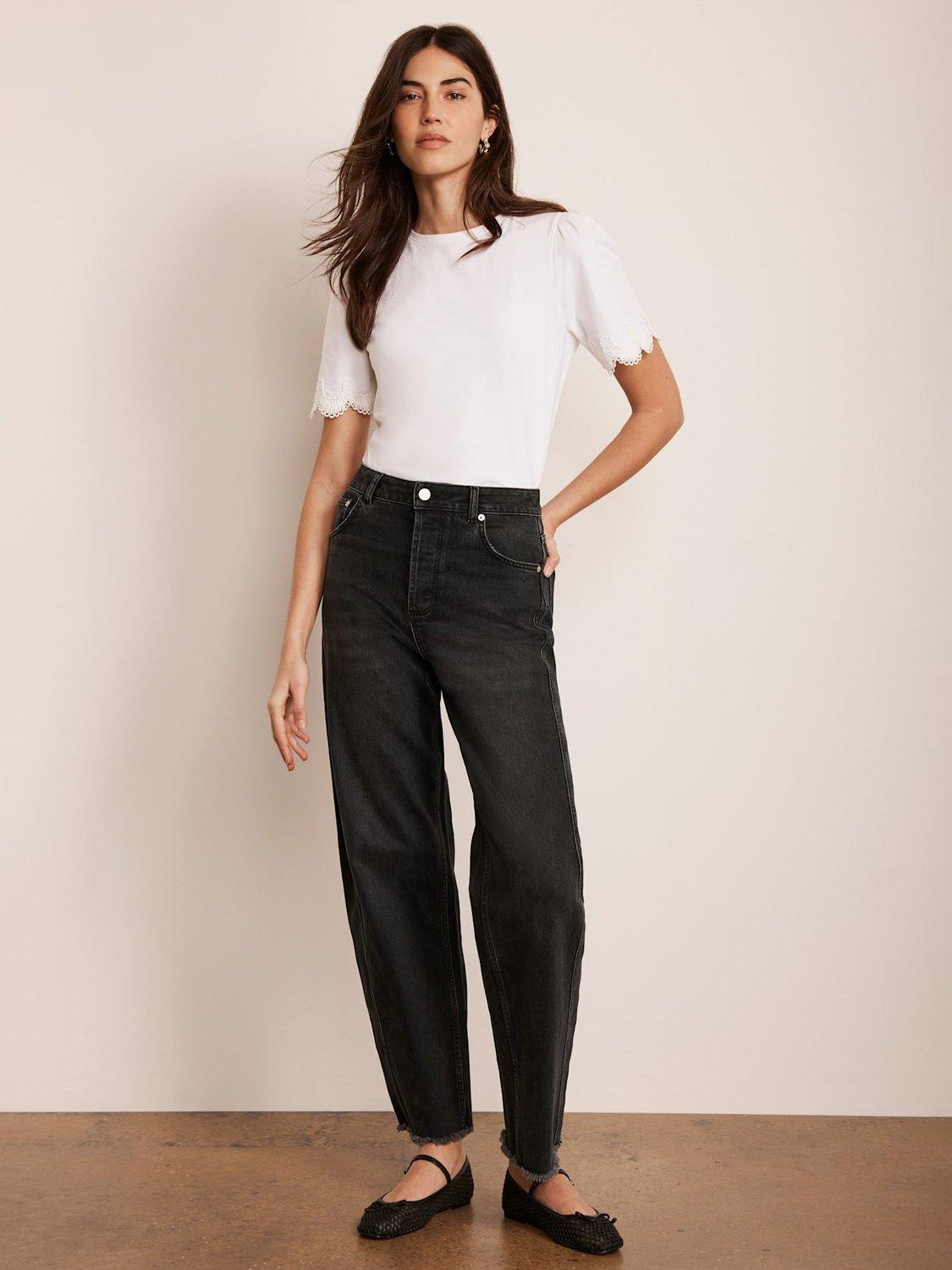 Product image 3 of 9, which shows Mint Velvet Lace Trim Sleeve T-Shirt,Ivory, S