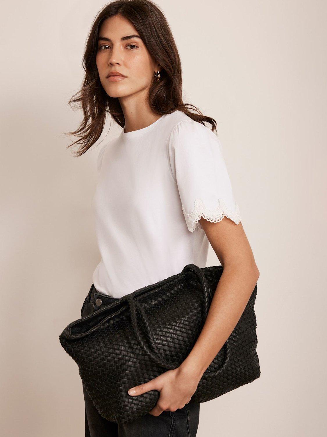 Product image 5 of 9, which shows Mint Velvet Lace Trim Sleeve T-Shirt,Ivory, S