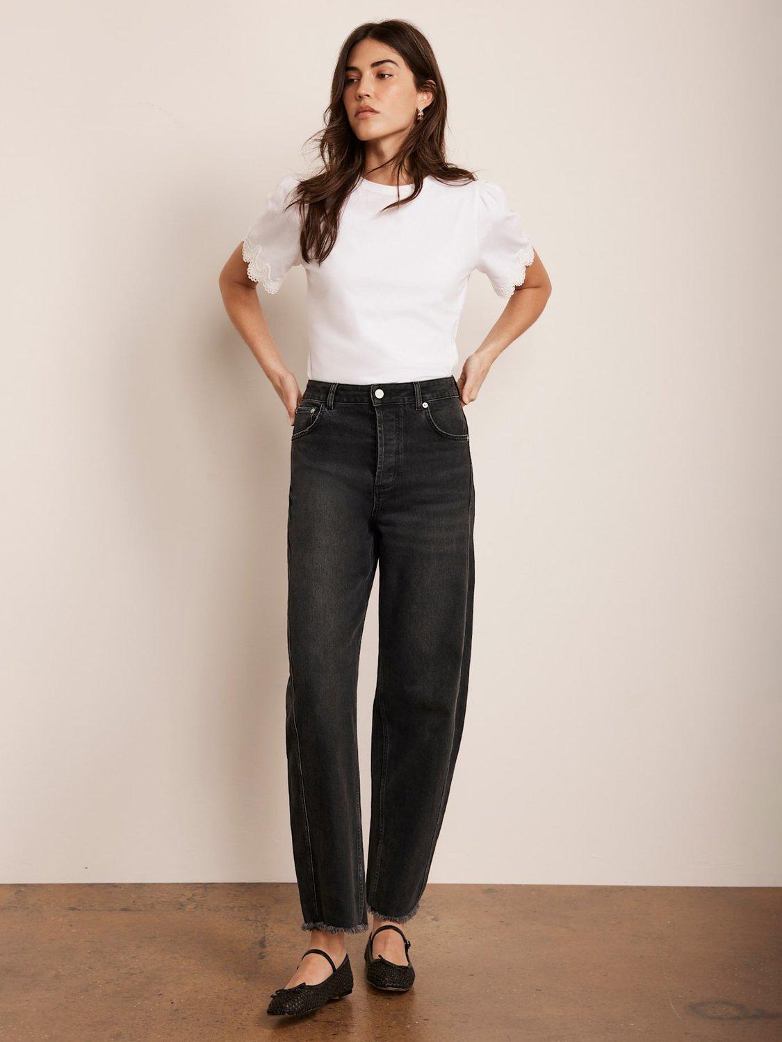 Product image 6 of 9, which shows Mint Velvet Lace Trim Sleeve T-Shirt,Ivory, S
