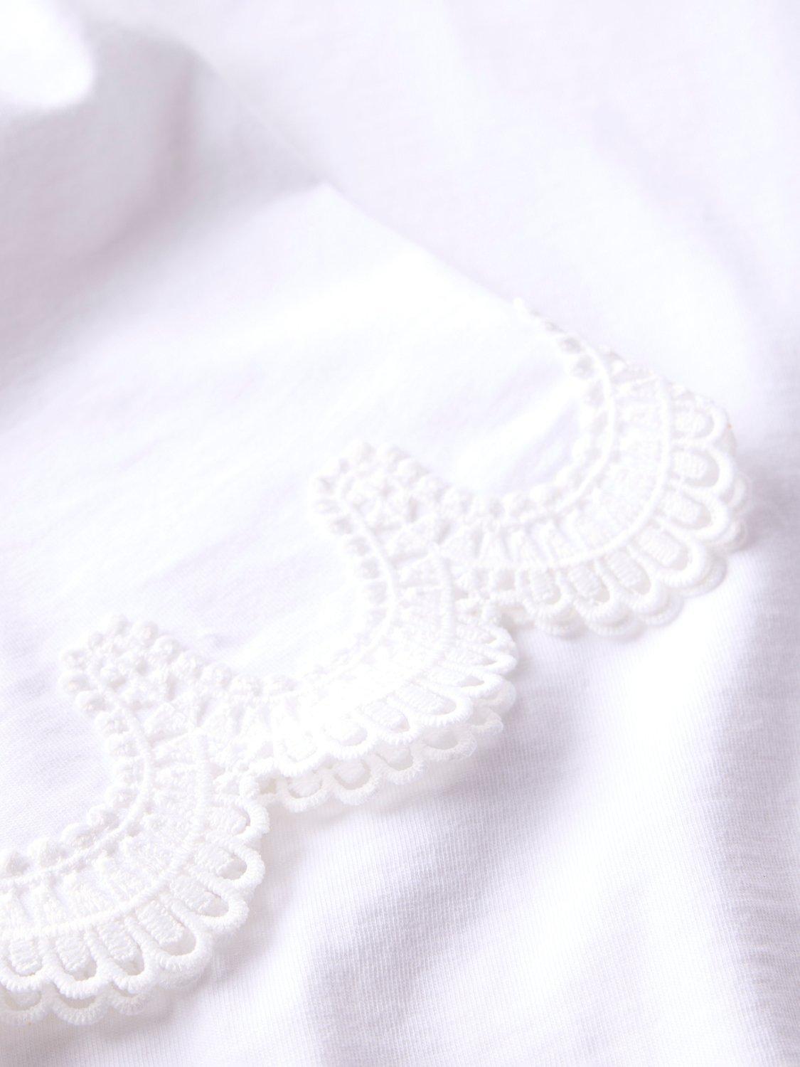 Product image 9 of 9, which shows Mint Velvet Lace Trim Sleeve T-Shirt,Ivory, S