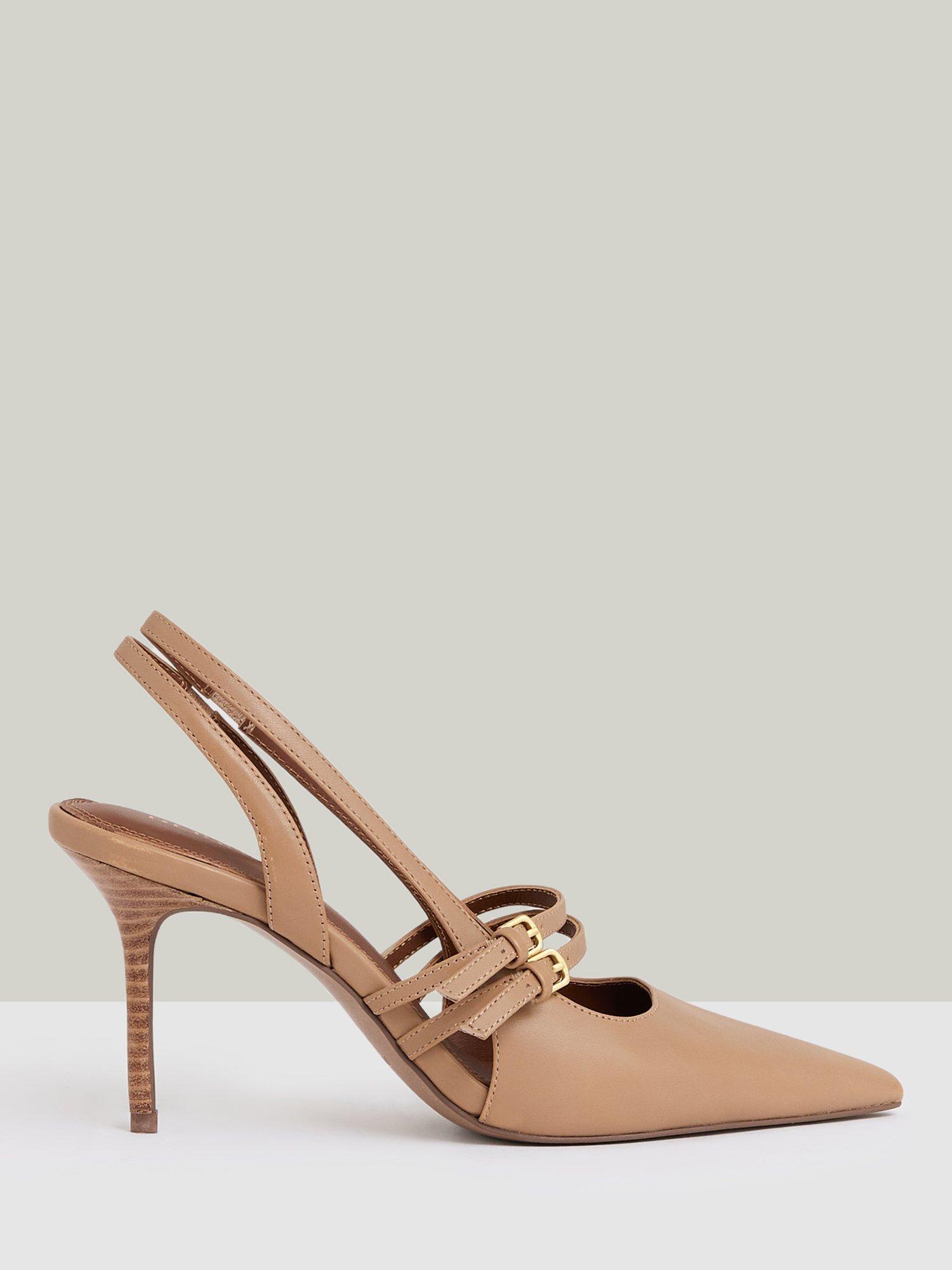 Product image 1 of 5, which shows Reiss Beatrice Leather Stiletto Heel Court Shoes, Natural, 3