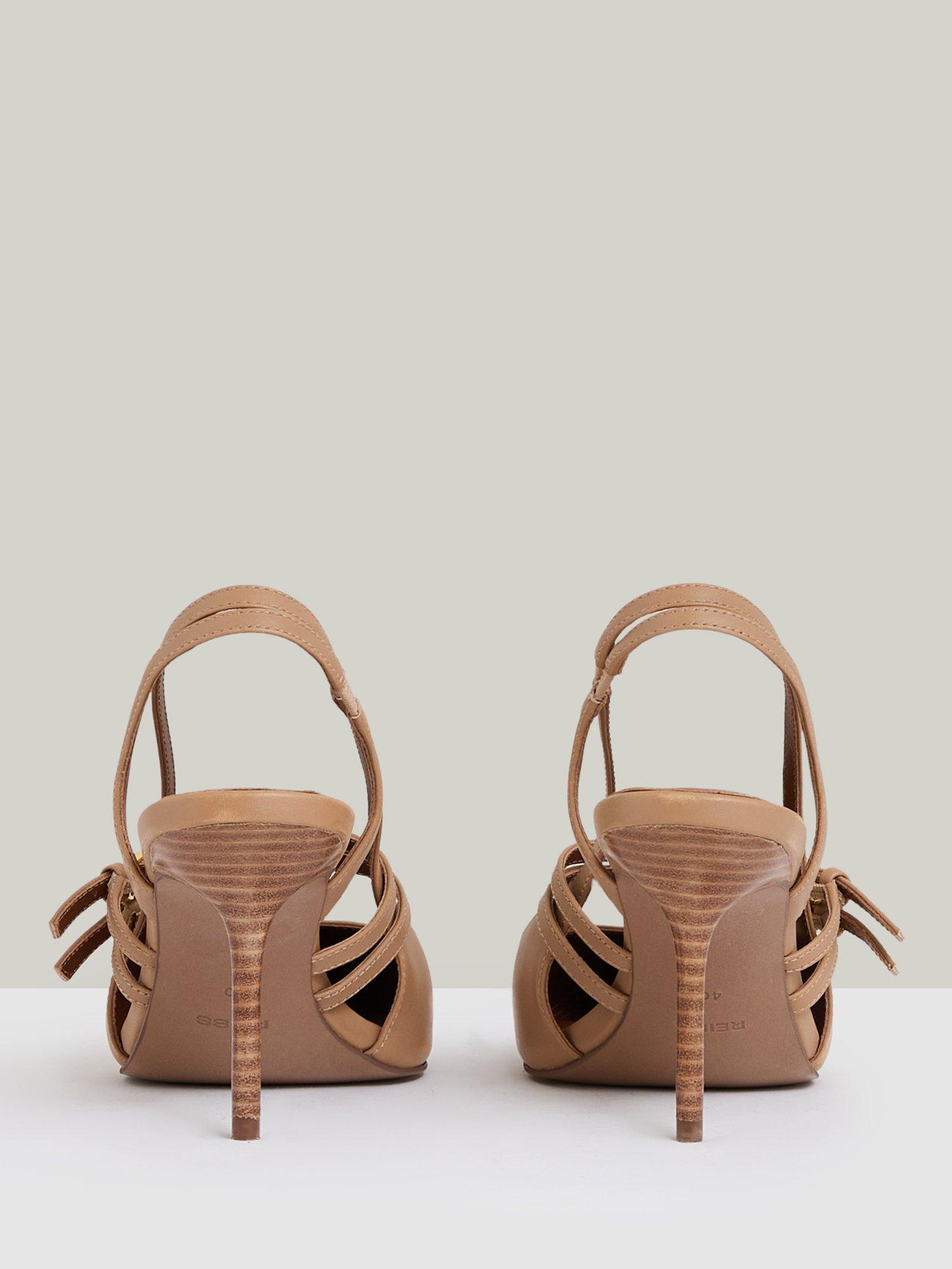 Product image 2 of 5, which shows Reiss Beatrice Leather Stiletto Heel Court Shoes, Natural, 3