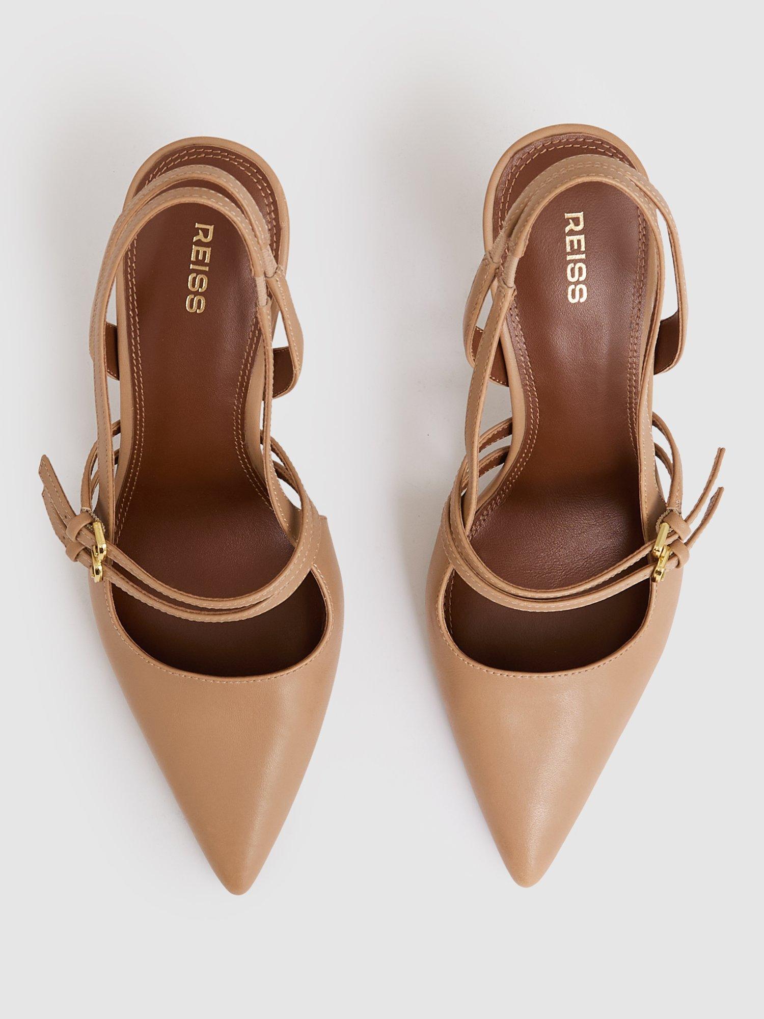 Product image 4 of 5, which shows Reiss Beatrice Leather Stiletto Heel Court Shoes, Natural, 3