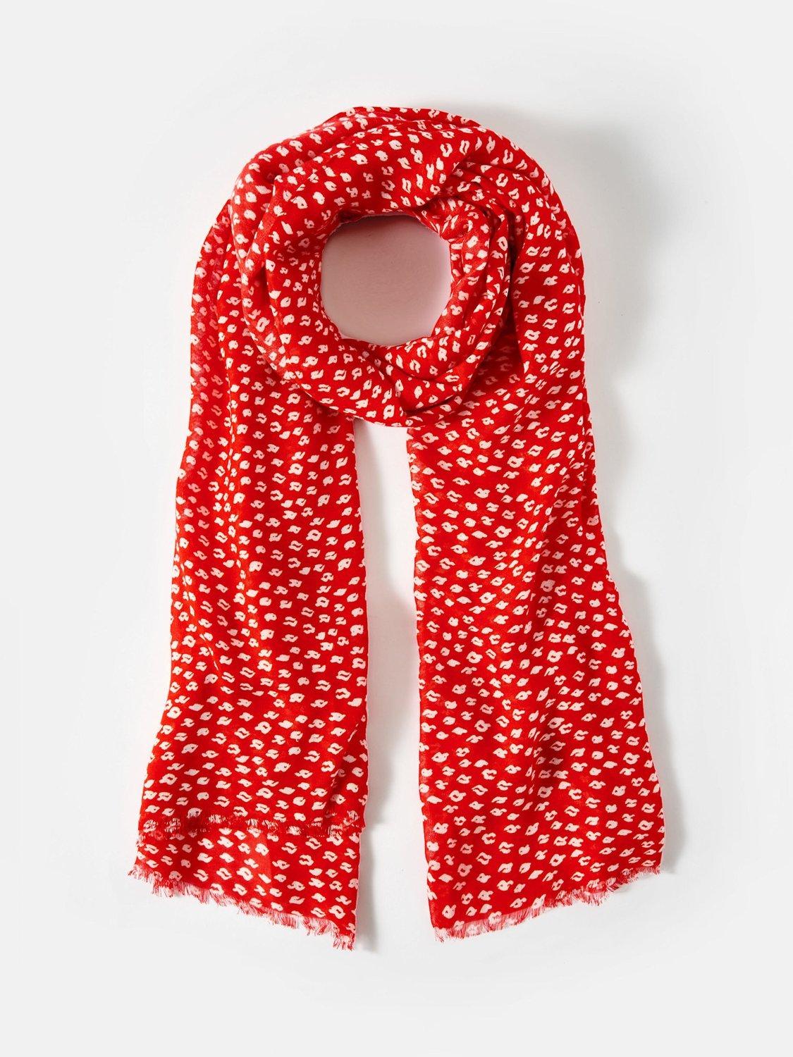 Product image 1 of 4, which shows Mint Velvet Poppy Print Scarf, Red