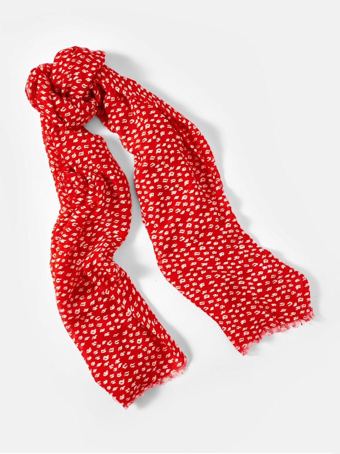 Product image 2 of 4, which shows Mint Velvet Poppy Print Scarf, Red