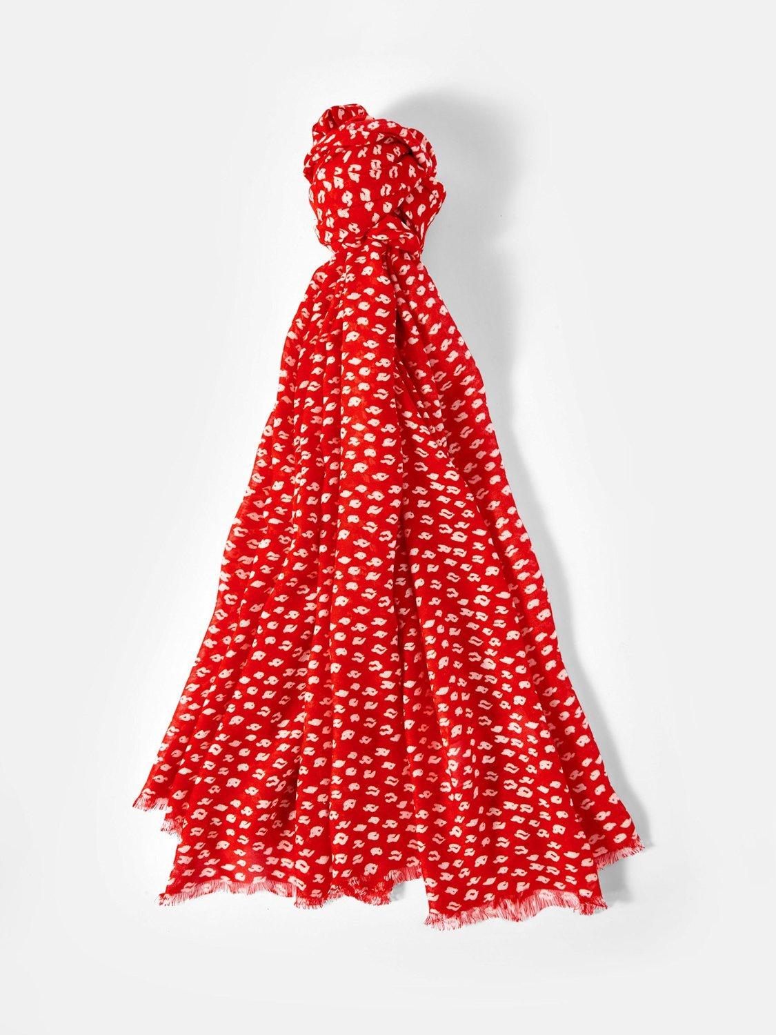 Product image 4 of 4, which shows Mint Velvet Poppy Print Scarf, Red