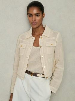 Reiss Renzo Cotton Embroidered Lightweight Jacket, Natural, Natural