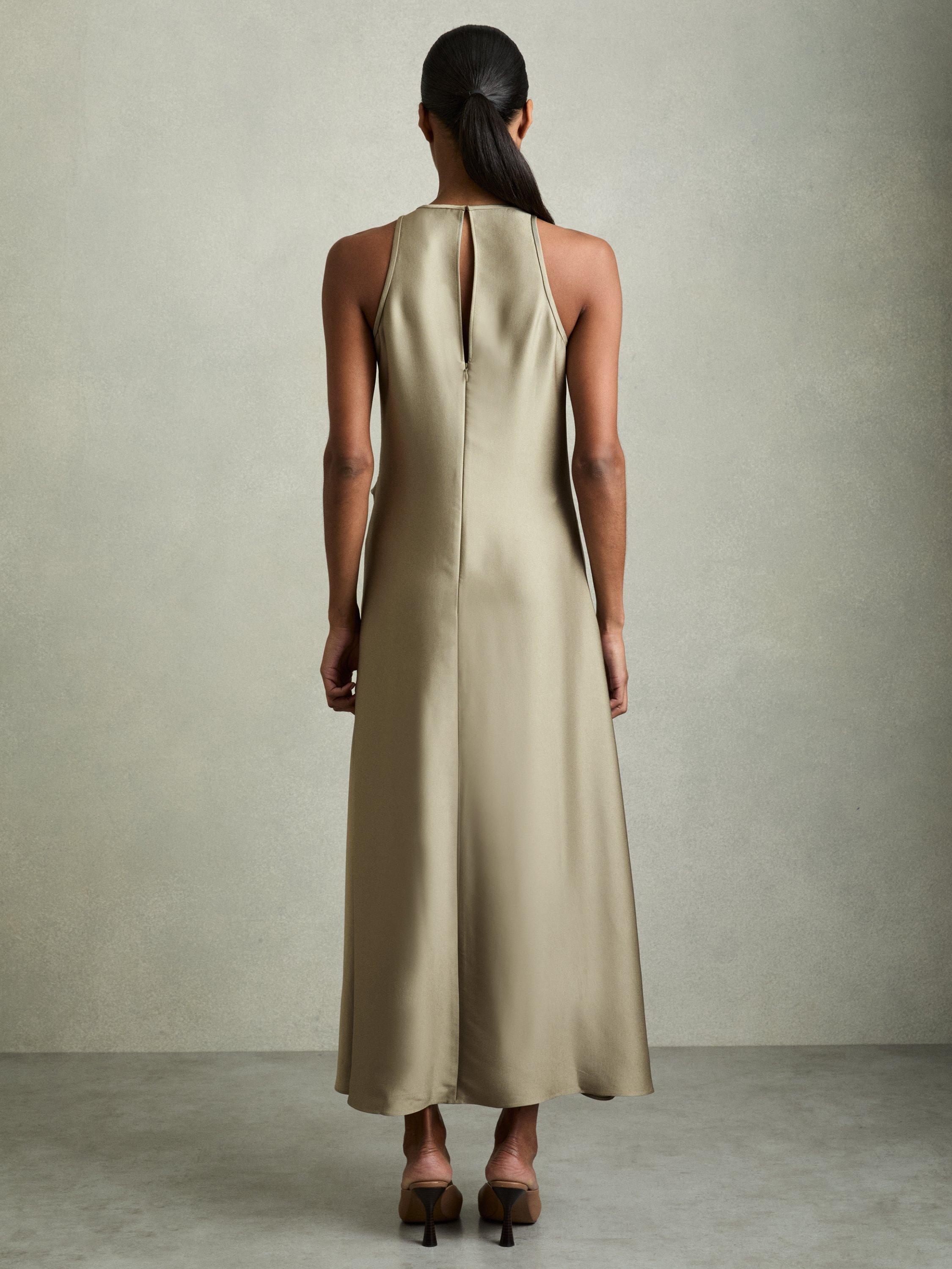 Product image 2 of 4, which shows Reiss Micah Drape Maxi Dress, Khaki, 6