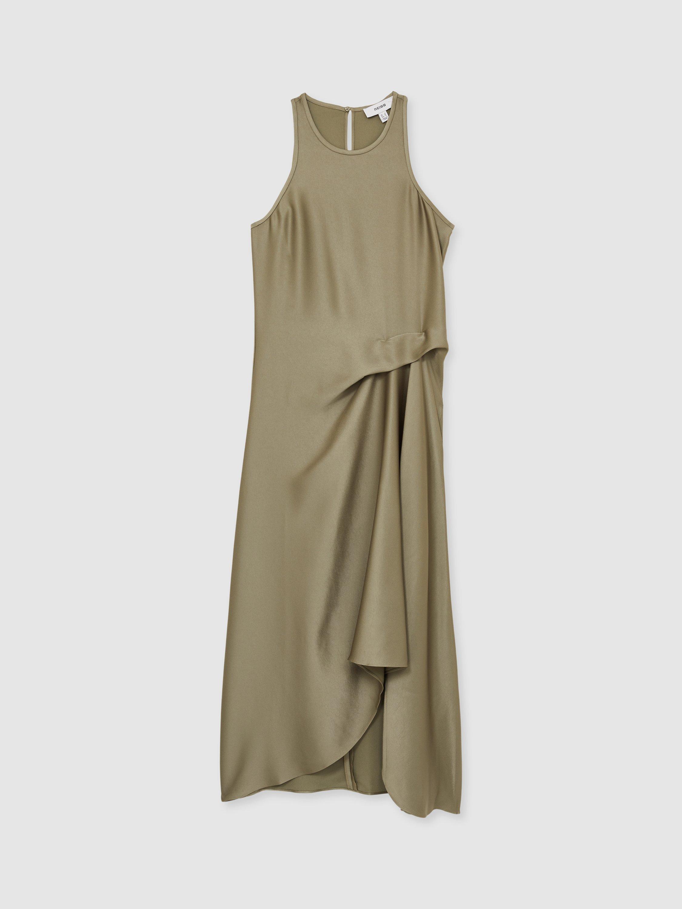 Product image 3 of 4, which shows Reiss Micah Drape Maxi Dress, Khaki, 6