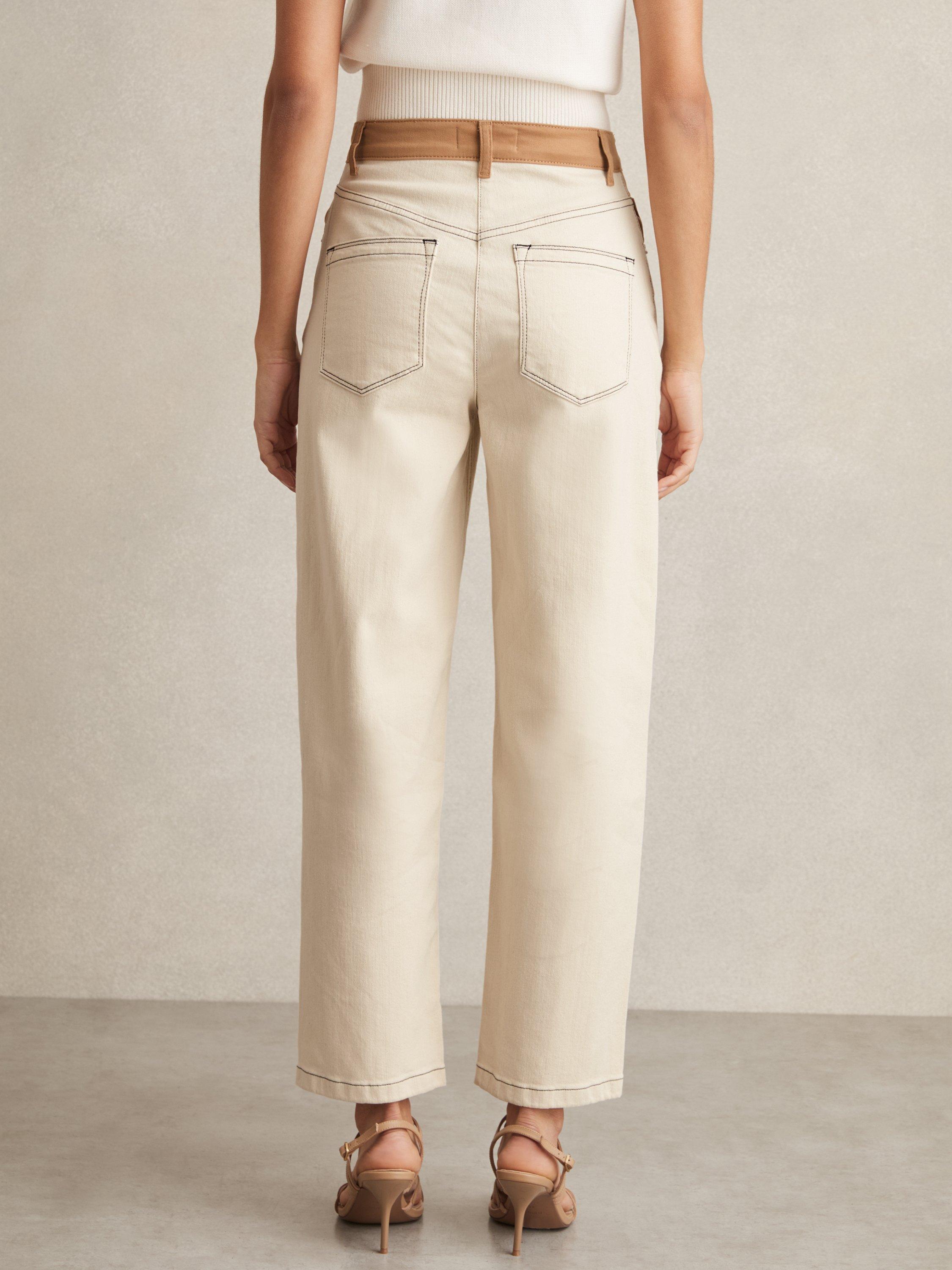 Product image 2 of 5, which shows Reiss Maddie Contrast Waist Straight Leg Jeans, Ecru, 24R