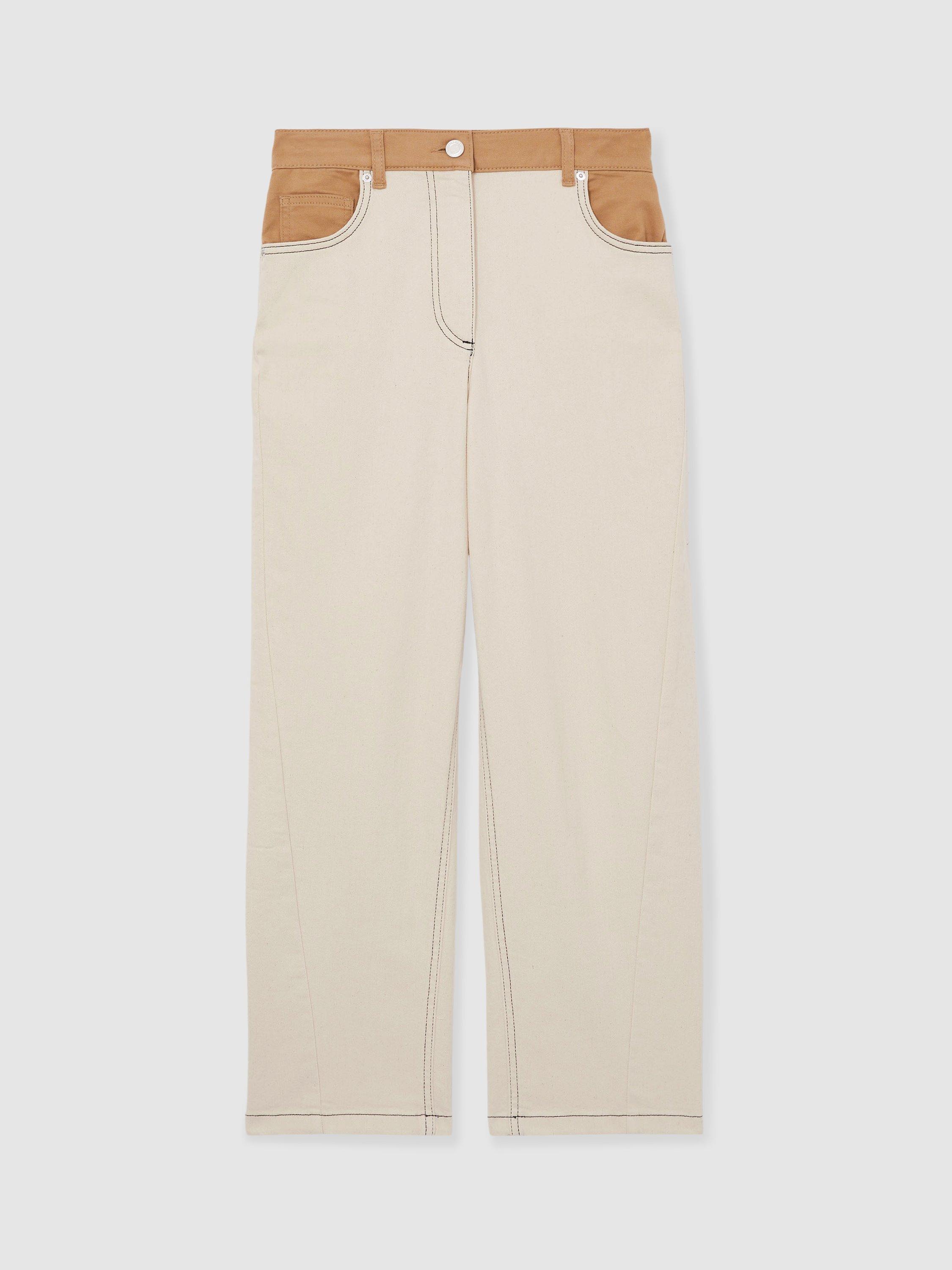 Product image 3 of 5, which shows Reiss Maddie Contrast Waist Straight Leg Jeans, Ecru, 24R