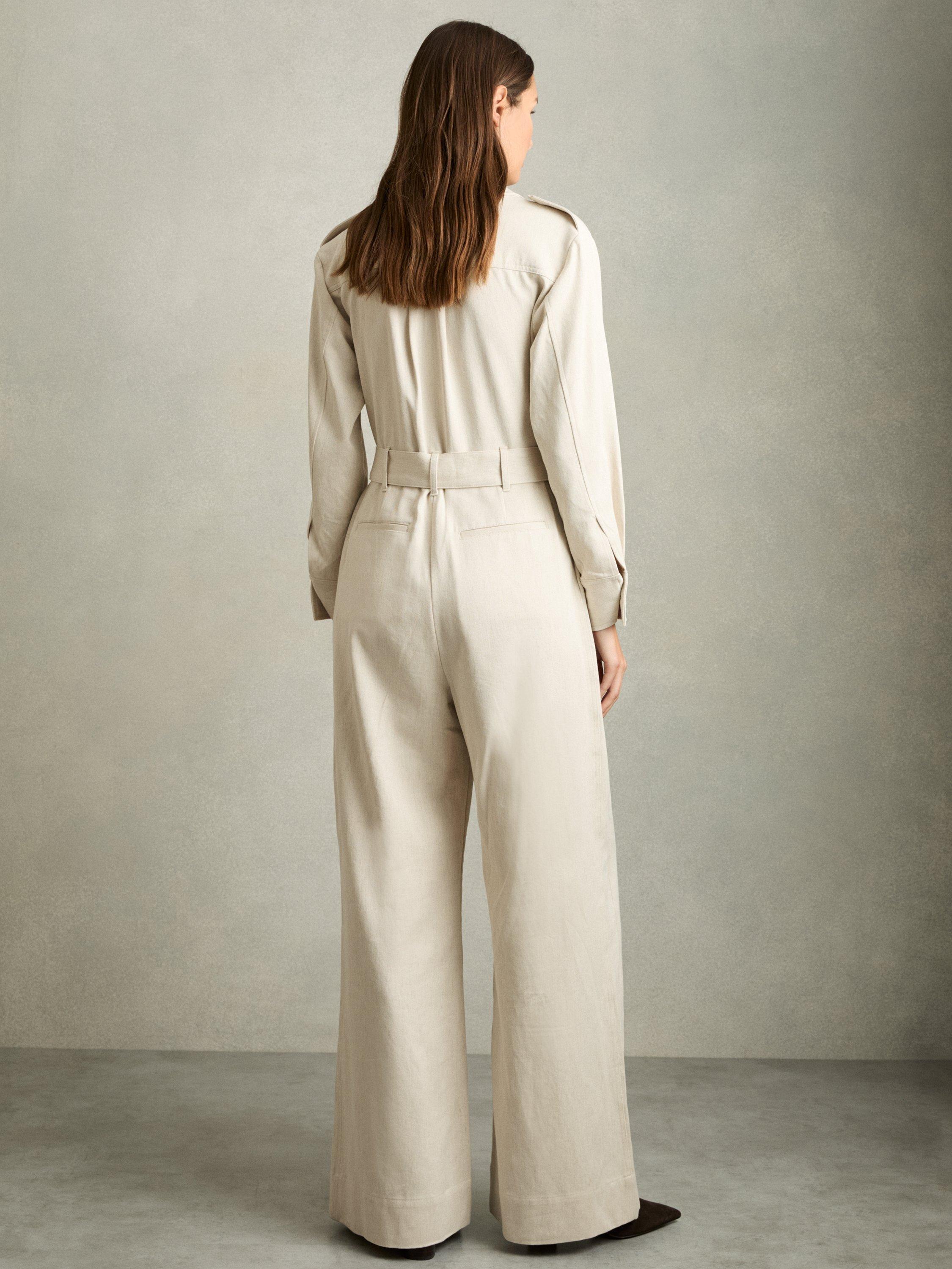 Product image 5 of 5, which shows Reiss Anais Belted Wide Leg Utility Jumpsuit, Cream, 12