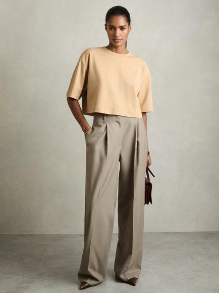 Reiss Alex Cropped Boxy T-Shirt, Sand