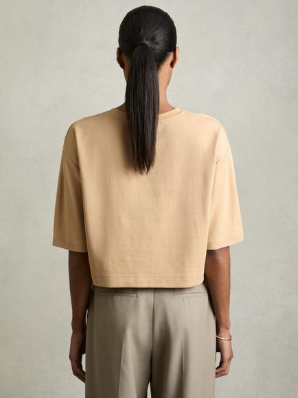 Reiss Alex Cropped Boxy T-Shirt - view 2, Sand