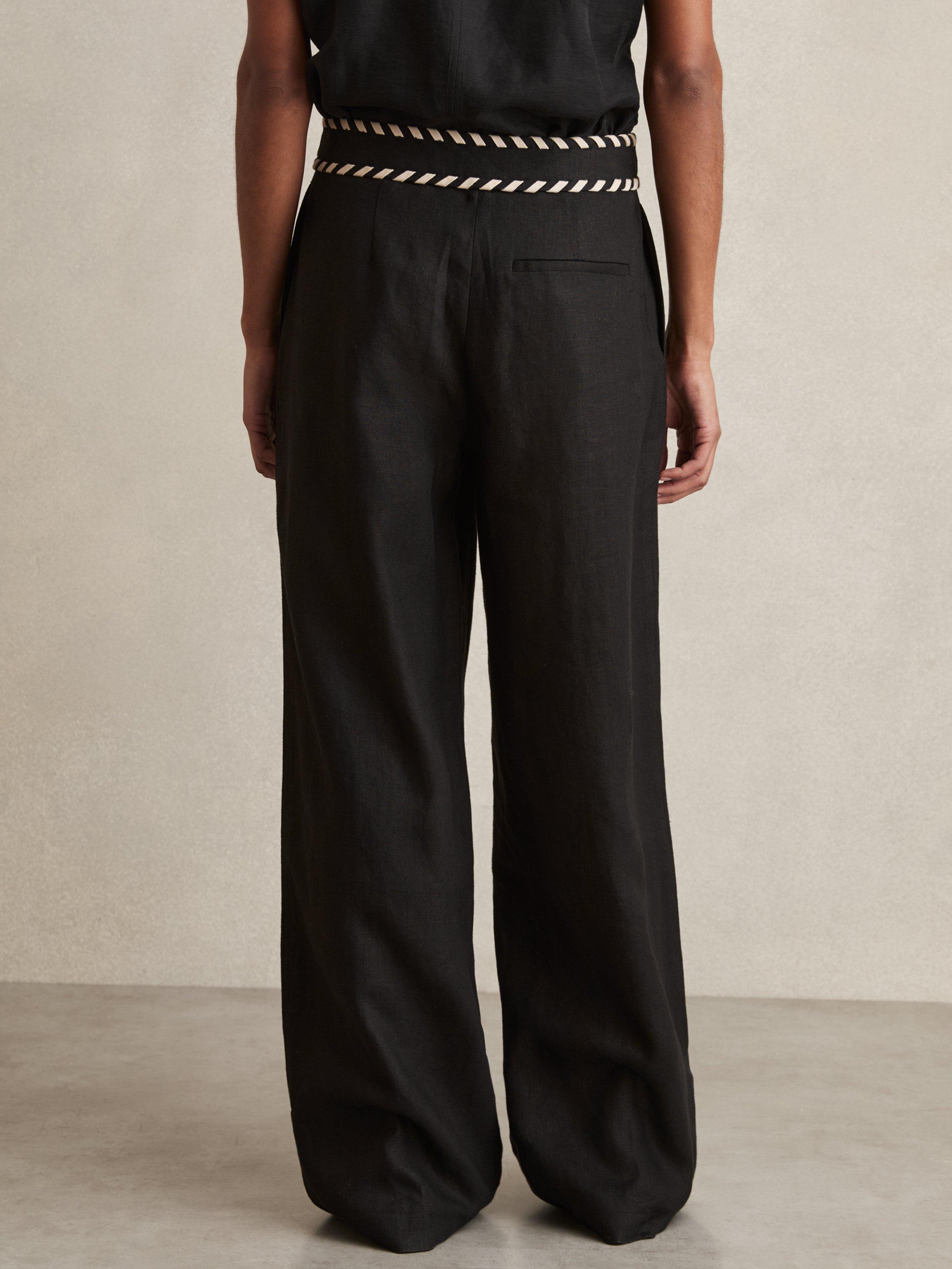 Product image 2 of 5, which shows Reiss Fawn Linen Wide Leg Trousers, Black, 6R
