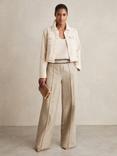 Reiss Fawn Linen Wide Leg Trousers, Neutral