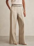 Reiss Petite Fawn Linen Wide Leg Trousers, Neutral