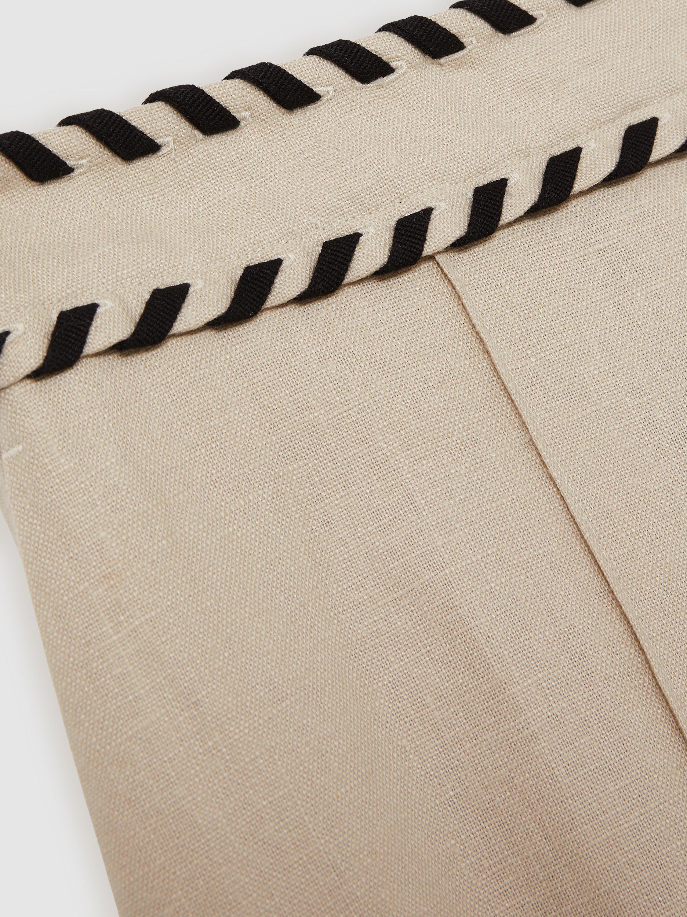 Product image 2 of 5, which shows Reiss Petite Fawn Linen Wide Leg Trousers, Neutral, 6Pt