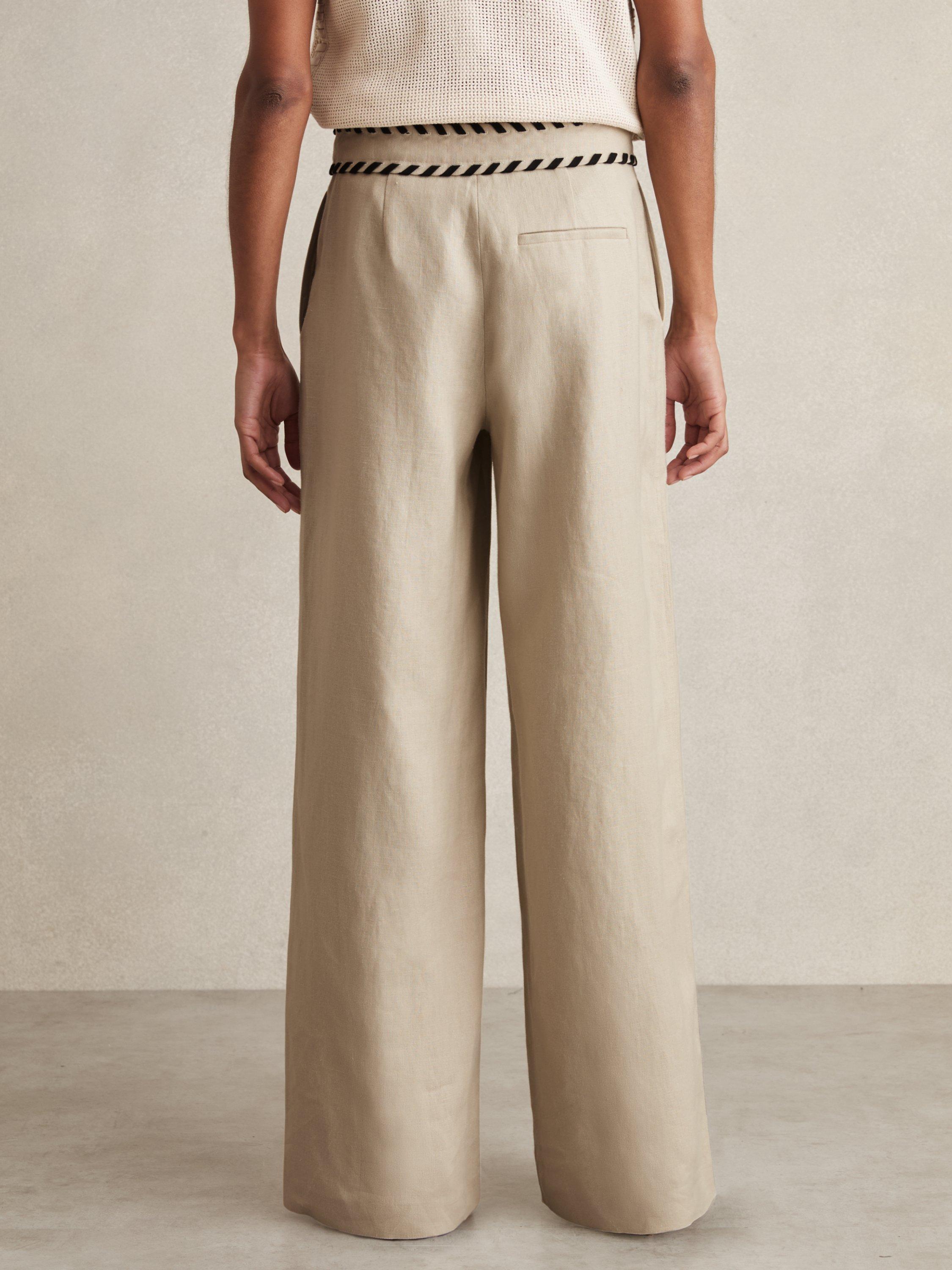 Product image 5 of 5, which shows Reiss Petite Fawn Linen Wide Leg Trousers, Neutral, 6Pt