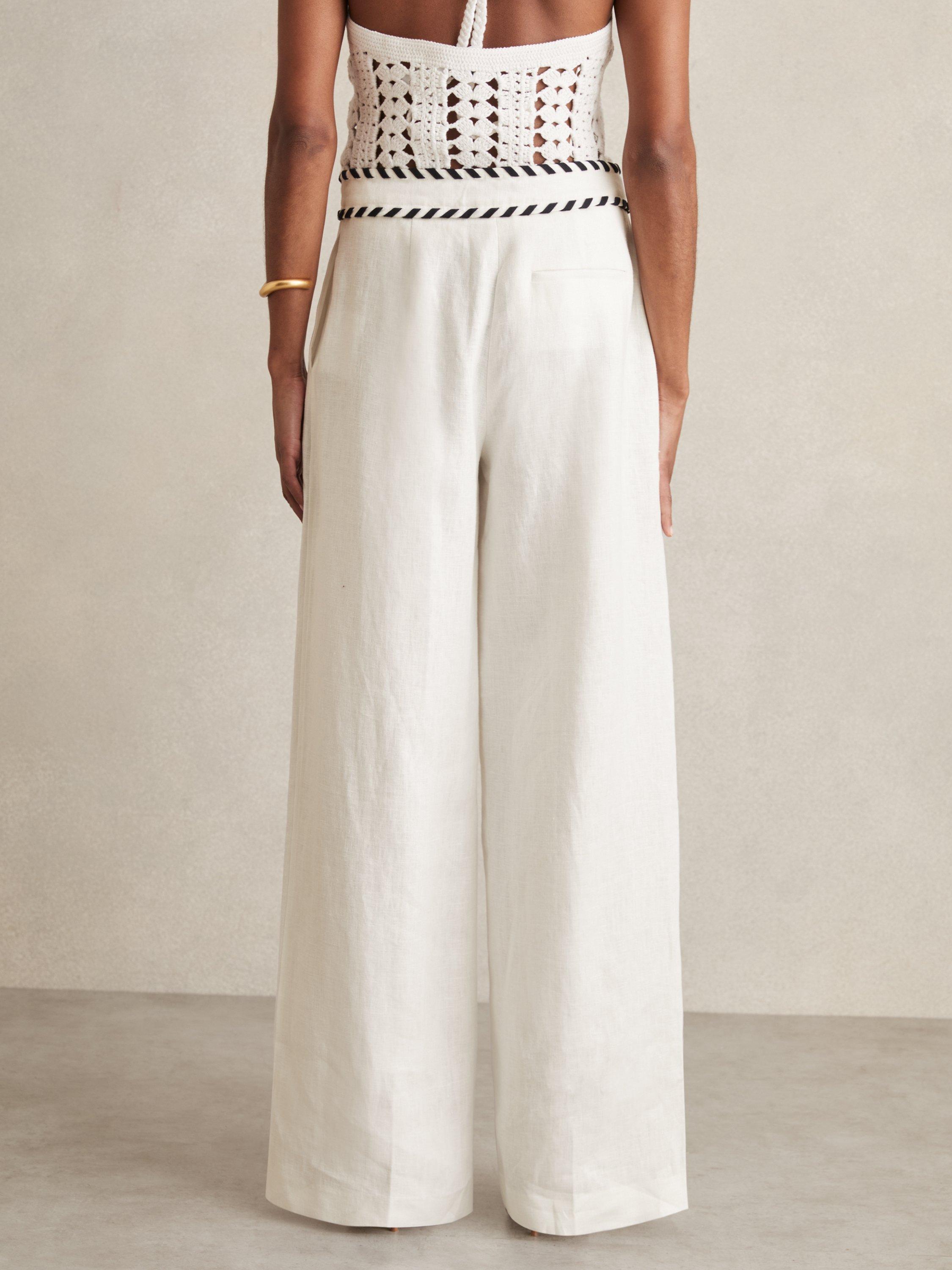 Product image 2 of 5, which shows Reiss Fawn Linen Wide Leg Trousers, White, 6R