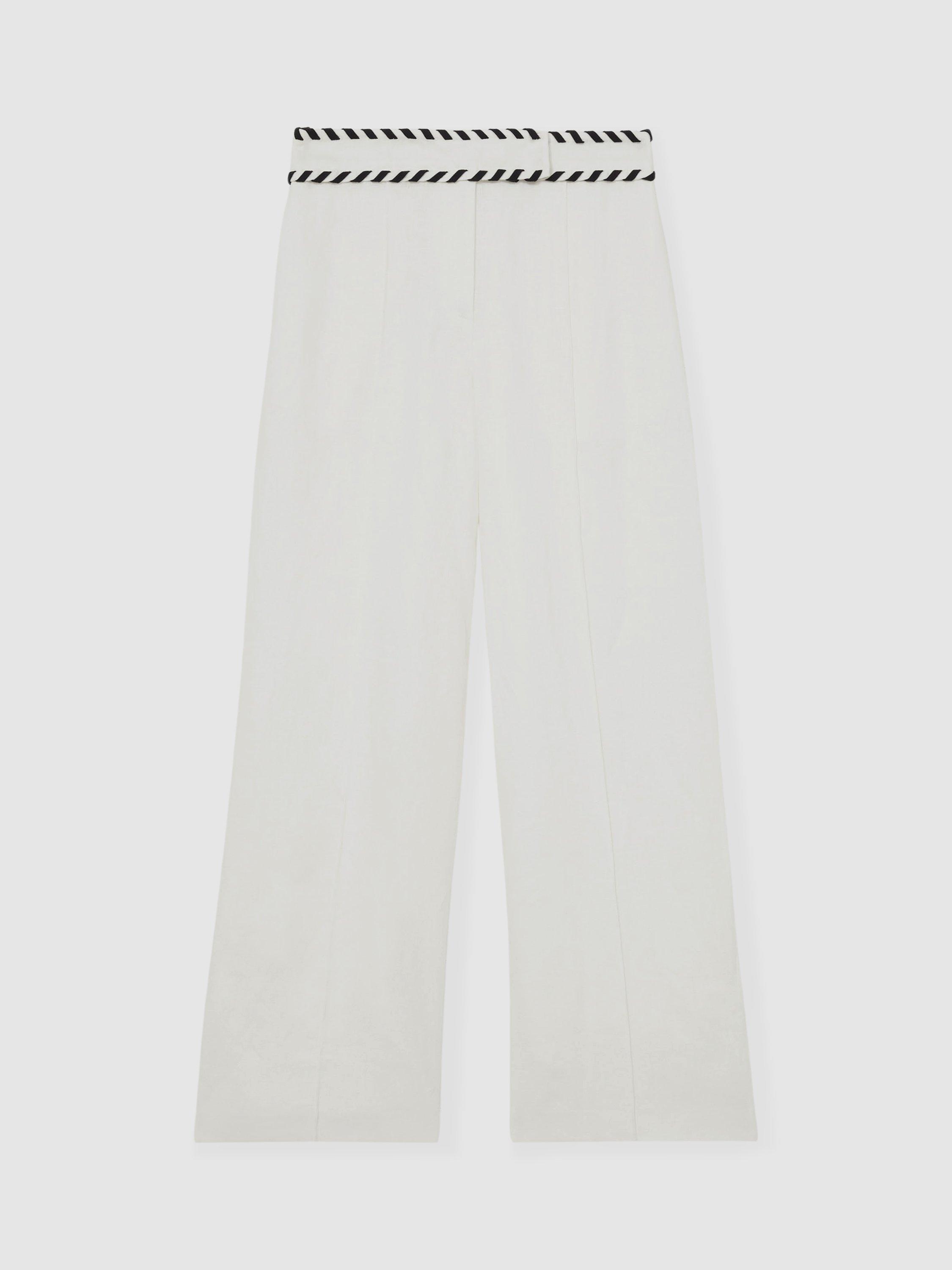 Product image 3 of 5, which shows Reiss Fawn Linen Wide Leg Trousers, White, 6R