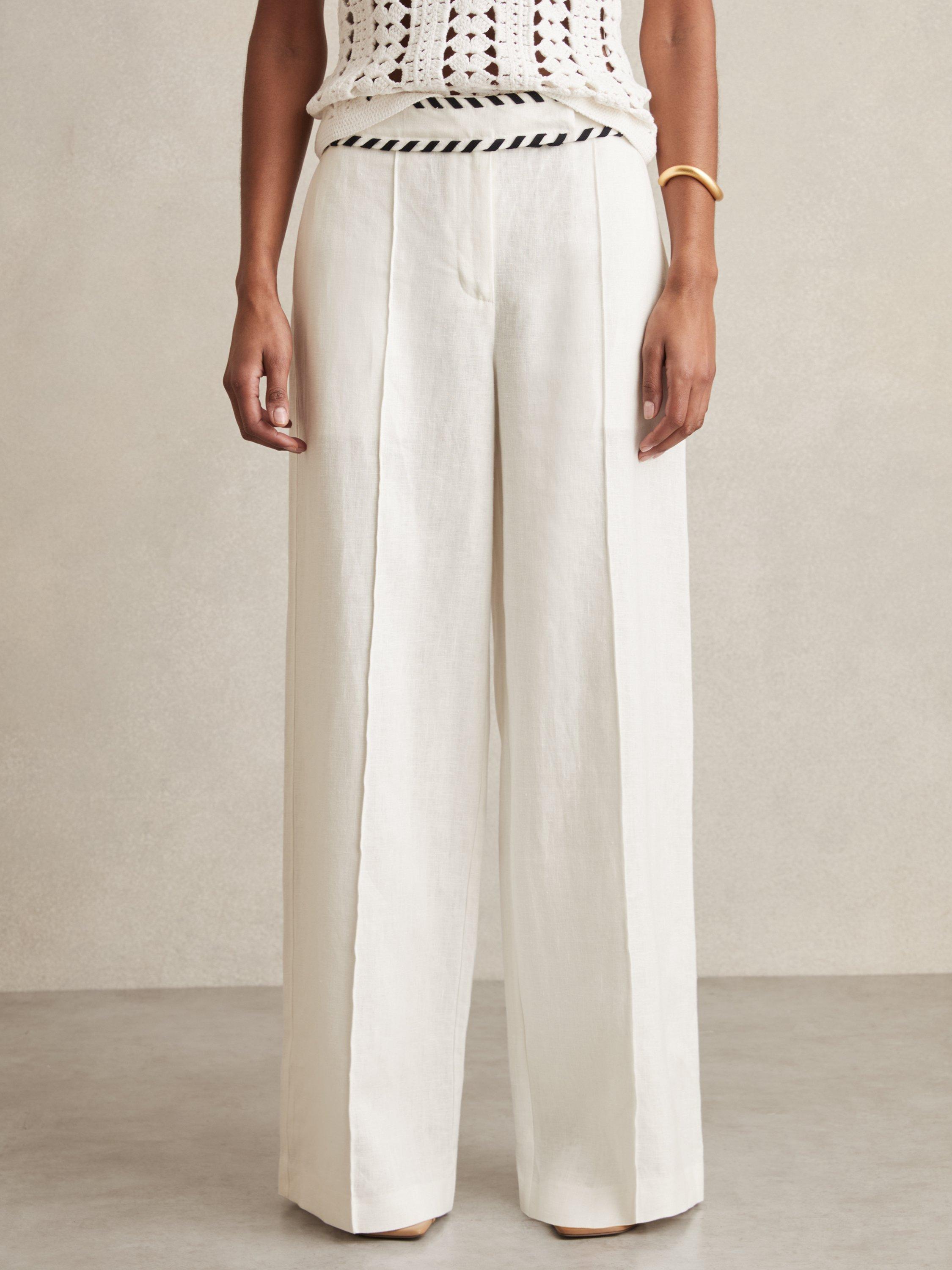 Product image 4 of 5, which shows Reiss Fawn Linen Wide Leg Trousers, White, 6R