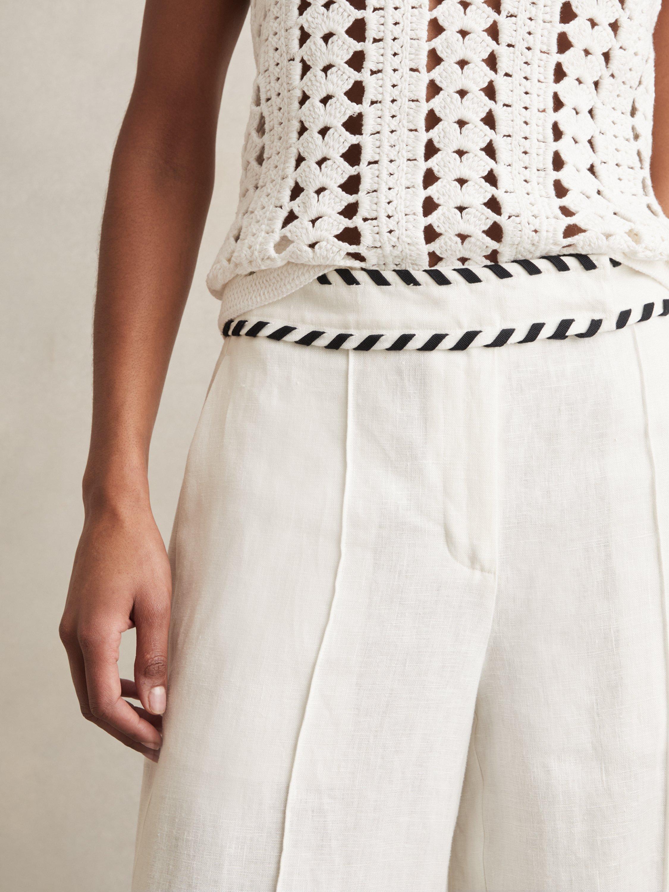 Product image 5 of 5, which shows Reiss Fawn Linen Wide Leg Trousers, White, 6R