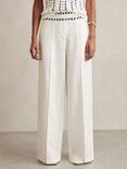 Reiss Petite Fawn Linen Wide Leg Trousers, White