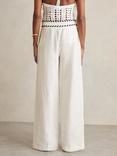 Reiss Petite Fawn Linen Wide Leg Trousers, White