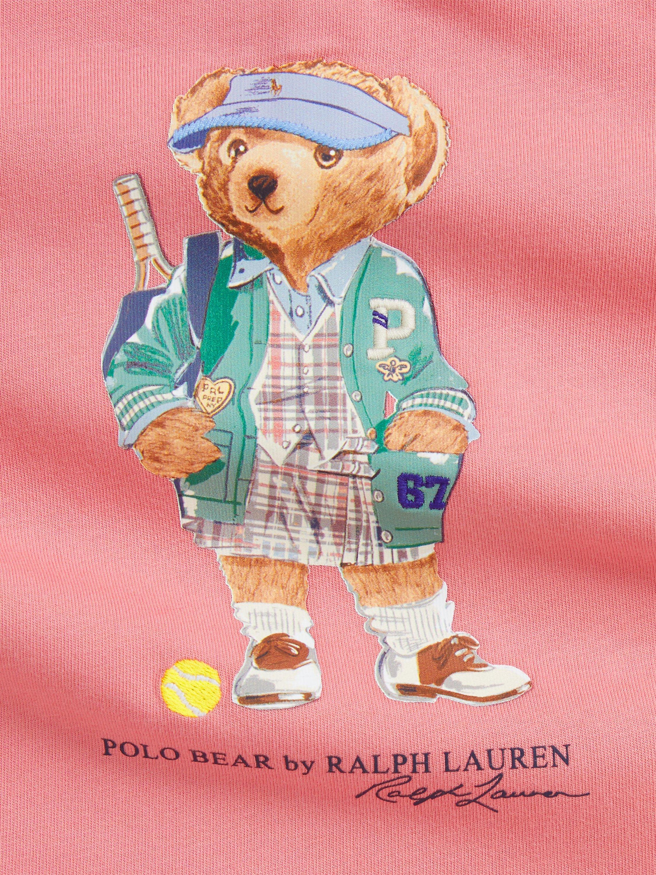 Product image 3 of 3, which shows Ralph Lauren Baby Cotton Short Sleeved Tennis Polo Bear Dress, Faded Peony, 3 months
