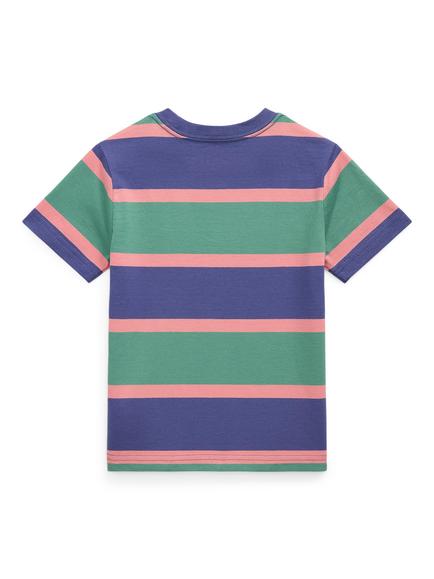 Ralph Lauren Kids' Cotton Striped Crew Neck T-Shirt, Fairway Green - view 2, Fairway Green