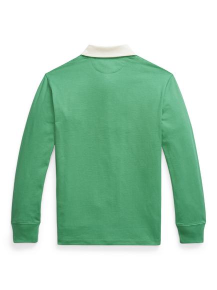 Ralph Lauren Kids' Cotton Long Sleeved Rugby Shirt, Raft Green - view 2, Raft Green