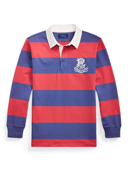 Ralph Lauren Kids' Cotton Long Sleeved Rugby Shirt, Red/Blue, Red/Blue