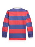 Ralph Lauren Kids' Cotton Long Sleeved Rugby Shirt, Red/Blue