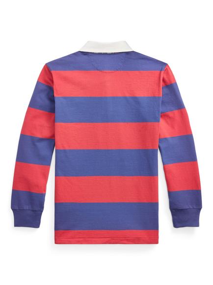 Ralph Lauren Kids' Cotton Long Sleeved Rugby Shirt, Red/Blue - view 2, Red/Blue