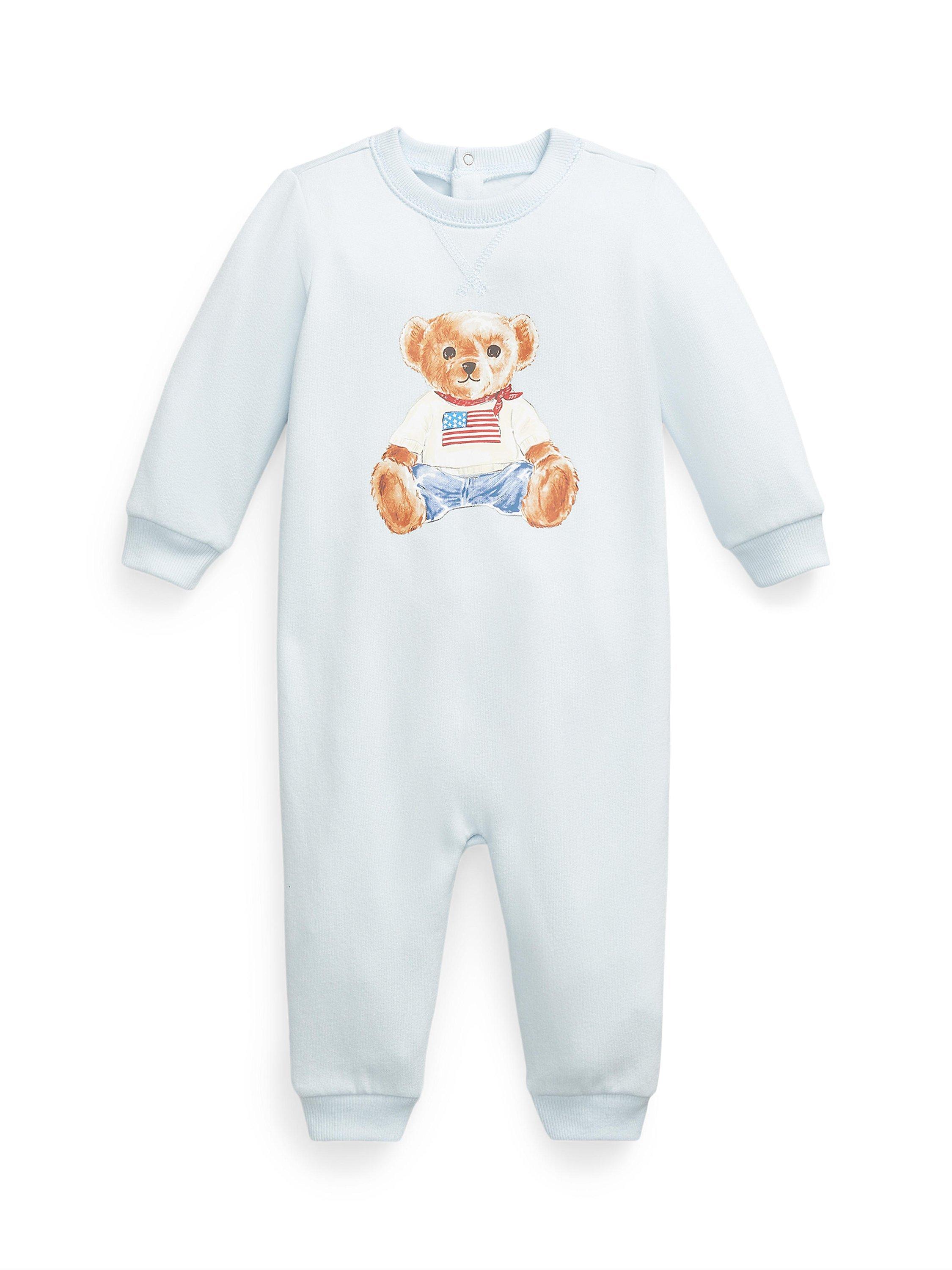Product image 1 of 2, which shows Ralph Lauren Baby Polo Bear Romper, Breryl Blue, Newborn