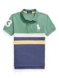Polo Ralph Lauren Kids' Cotton Long Sleeved Colour Block Polo Shirt, Fairway Green