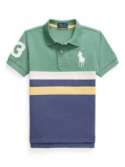 Polo Ralph Lauren Kids' Cotton Long Sleeved Colour Block Polo Shirt, Fairway Green, Fairway Green