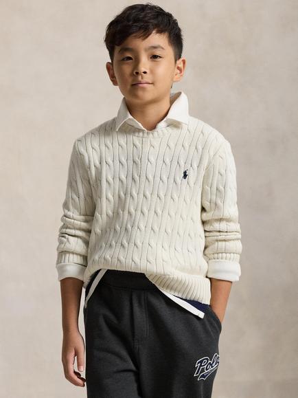 Polo Ralph Lauren Kids' Cotton Cable Knit Jumper, Nevis