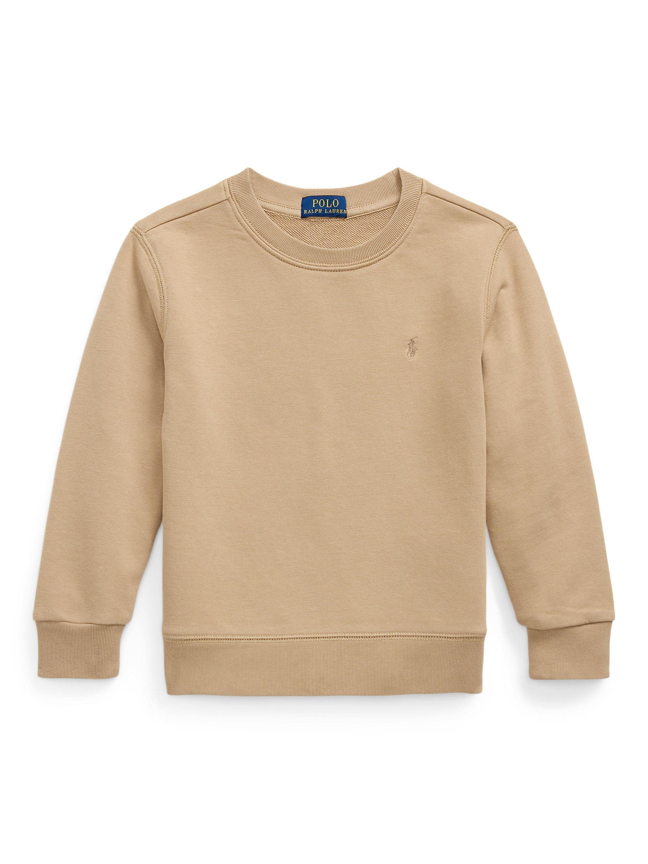 Product image 1 of 2, which shows Polo Ralph Lauren Kids' Cotton Blend Crew Neck Jumper, Vintage Khaki, 2 years